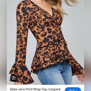 Bebe Leopard Print Ruffle Wrap Blouse.  Medium